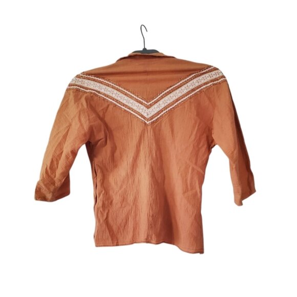 Vintage 70s Arizona Boho Coachella Festival Southwestern Collared Top S - Picture 2 of 8